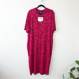 Nina Parker Women's Velvet Leopard Print Midi Dress Sangria Pink Size 4X NWT’s